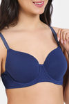 Zivame Glitter Straps Beautiful Basics Padded Wired 3/4th Coverage T-Shirt Bra - Blue Depth — thumbnail 4